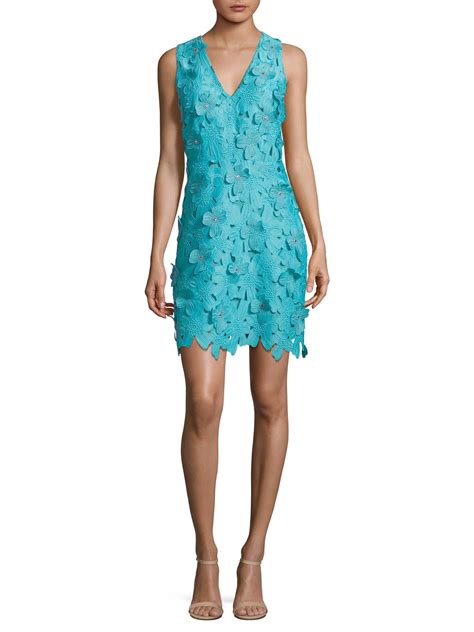 michael kors floral appliqué lace dress turquoise|Floral Appliqué Lace Dress .